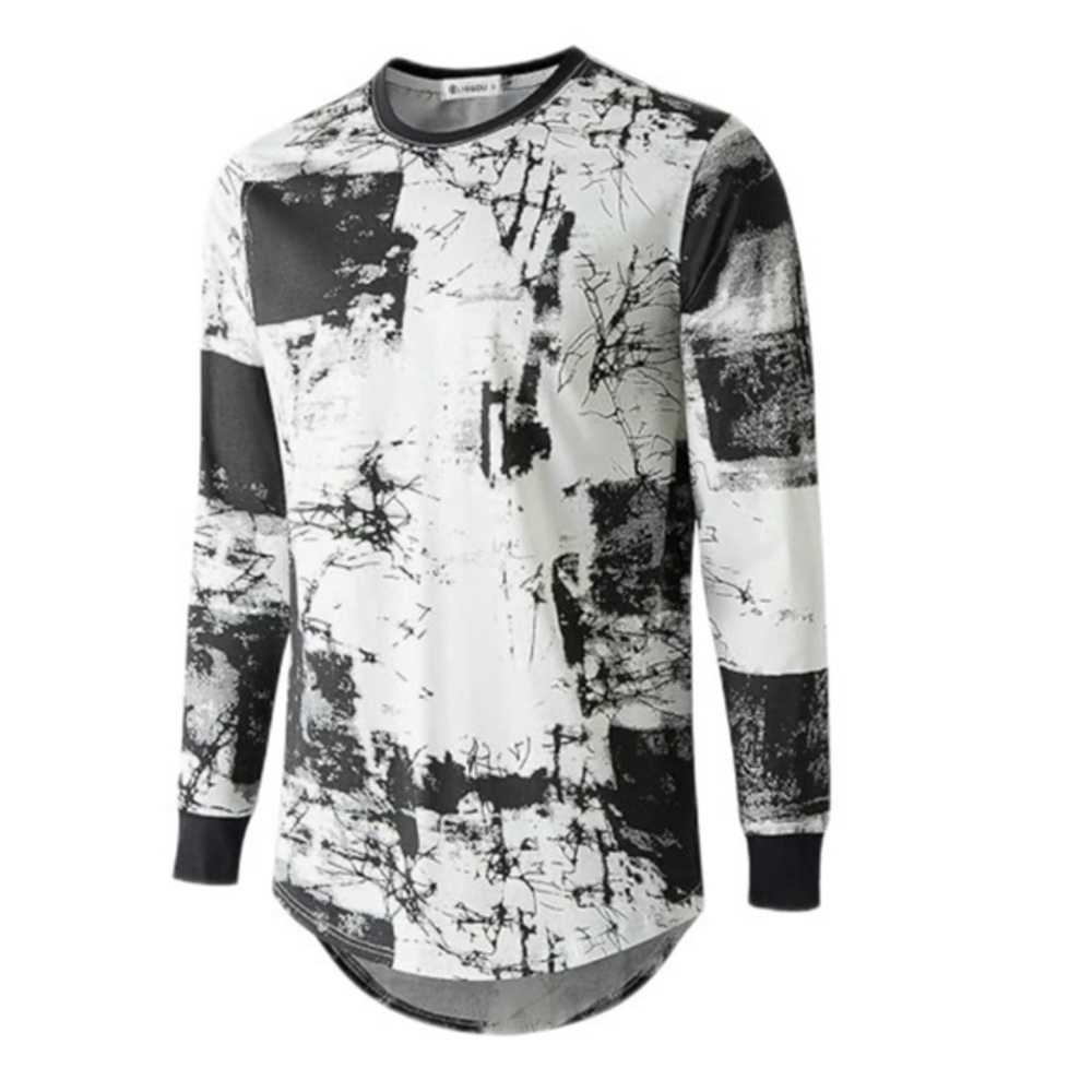 Liegou Abstract Graphic Print Streetwear Monochrome Black White Mens Large